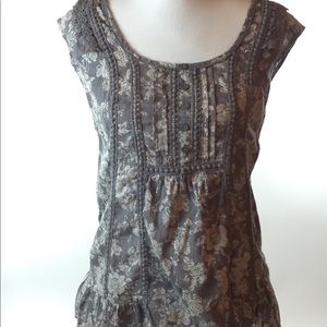 Per Una Sz 10 boho gray floral lace baby doll